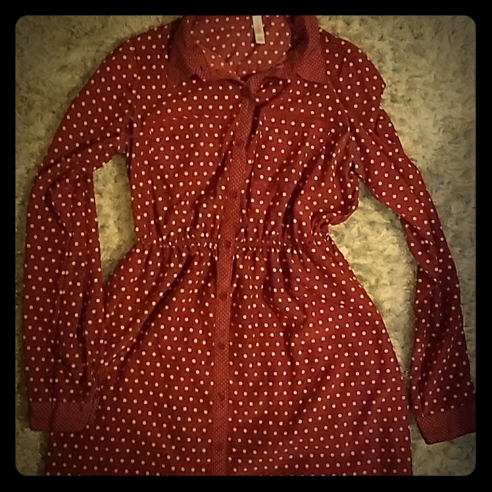 Burgundy hi-low polka dot dress